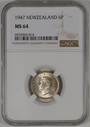 New Zealand - 1947 - Sixpence - NGC MS64