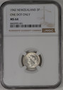 New Zealand - 1942 - Threepence - One Dot - NGC MS64