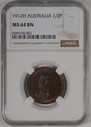 Australia - 1912H - Half Penny - NGC MS64 BN