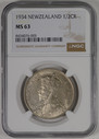 New Zealand - 1934 - Half Crown - NGC MS63