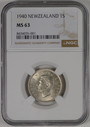 New Zealand - 1940 - Shilling - NGC MS63