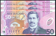 New Zealand - $50 - Bollard - BA04 131423 - 131425 - 3 Consecutive - EF