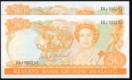 New Zealand - $50 - Brash - Low Consecutive Pair - XBJ000251 - 252 - Unc