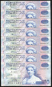 New Zealand - $10 - 8 Consecutive Notes - Green Back - BA340153 - BA340160