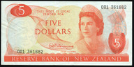 New Zealand - $5 - Fleming - First Prefix - 001 361682 - EF