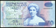 New Zealand - $10 - Brash - Low Serial - AB000512 - aUnc