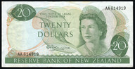 New Zealand - $20 - Fleming - First Prefix - AA614919 - Fine