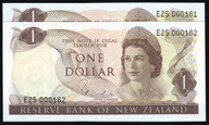 New Zealand - $1 - Hardie - Consecutive Low Pair - E25 000161-162 - Unc