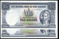 New Zealand - 5 Pounds - Fleming - Consecutive Pair - L5 222315 - L5 222316 - gVF