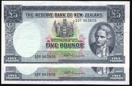 New Zealand - 5 Pounds - Fleming - Consecutive Pair - 10Y 963805 - 10Y 963806 - EF