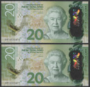 New Zealand - $20 Polymer Note Pair - Wheeler - BM16 825670 - BM16 825671