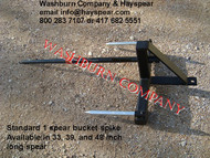 Hay Bale Mover Front Mount Bucket Bale 1 Spear, 48" Long, hay bale fork for bucket, hay bale spear loader, hay bale bucket spear loader, hay bale spear for bucket, hay bale fork, round bale spear