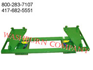 John Deere Euro Global H480 Loader To Fit Skid Steer Attachments 
Two crossbar design keeps the face of thee latch boxes in line and keeps them from twisting and going out of alignment.
Latch box sides are 1/2" thick and are made from grade 50 plate for added strength.
The latching pins are designed so that when the latches are closed the springs are bottomed out so that the pins cannot come unlatched.
Bushing for pins
Grease Zerk in both latching pin tubes
Couples the two different Quick hitches as close as is physically possible for maintaining maximum lifting capacity.
Quick attach adapters are also available for tractor loaders with pin on buckets to convert them to quick attach.
