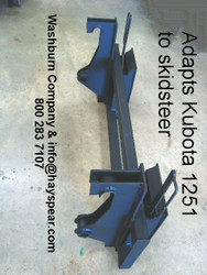 Kubota 1251 loader to Skid Steer Bobcat Attachments
Heavy duty construction throughout.
Two crossbar design keeps the face of thee latch boxes in line and keeps them from twisting and going out of alignment.
Latch box sides are 1/2" thick and are made from grade 50 plate for added strength.
The latching pins are designed so that when the latches are closed the springs are bottomed out so that the pins cannot come unlatched.
Bushing for pins
Grease Zerk in both latching pin tubes
Couples the two different Quick hitches as close as is physically possible for maintaining maximum lifting capacity.
Quick attach adapters are also available for tractor loaders with pin on buckets to convert them to quick attach.
