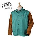 XXL Green Fabric Coat with Leather Sleeves