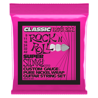 Ernie Ball Super Slinky Classic Rock n Roll Pure Nickel Wrap Electric Guitar Strings - 9-42 Gauge