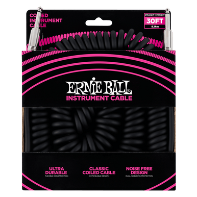 Ernie Ball Coiled Straight Instrument Cable, 9 Meters Length, Black