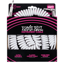 Ernie Ball Coiled Straight Angle Instrument Cable, 9 Meters Length, White
