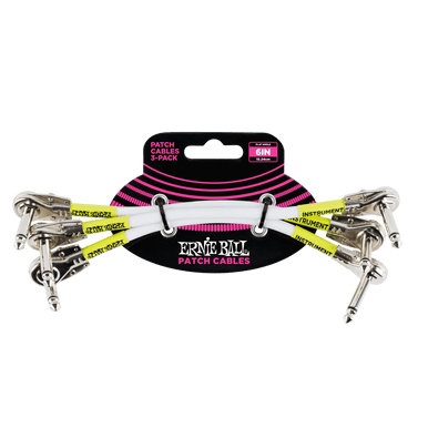 Ernie Ball Flat Angle Patch Cable 3 Pack, White, 15cm Length