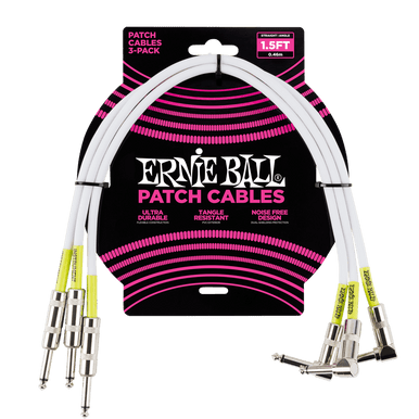 Ernie Ball Straight / Angle Patch Cable 3 Pack, White, 45 cm Length