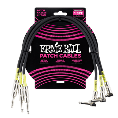 Ernie Ball 45 cm Feet Straight / Angle Patch Cable 3 Pack, Black