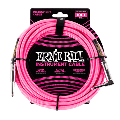 Ernie Ball 3 Meters Braided Straight / Angle Instrument Cable, Neon Pink