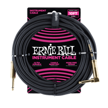 Ernie Ball 3 Meters Braided Straight / Angle Instrument Cable, Black