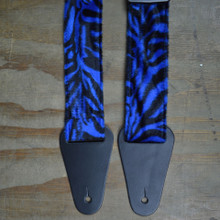 Blue & Black Zebra Faux Fur Guitar Strap