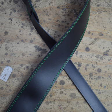 Green Stitched Black 2.5" Leather Guitar Strap