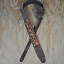 Leaves Embroidered Brown Suede Guitar Strap