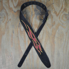 Flames Embroidered Black Suede Guitar Strap