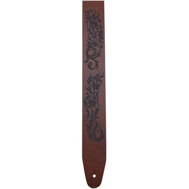 Flowers Etched Leather Guitar Strap