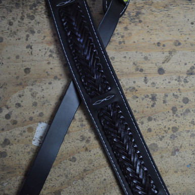 Black Soft Leather with Black Plait Guitar Strap
