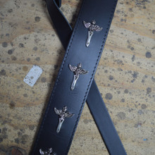 2.5" Black Leather with Cross/Wing Feature Guitar Strap