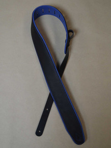 2.5" Padded Upholstery Leather Guitar Strap Black & Blue