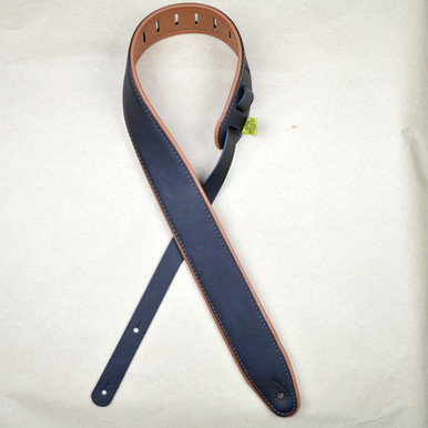 2.5" Padded Upholstery Leather Guitar Strap Black & Tan