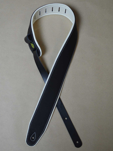 2.5" Padded Upholstery Leather Guitar Strap Black & White