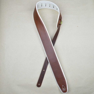 2.5" Padded Upholstery Leather Guitar Strap Brown & White