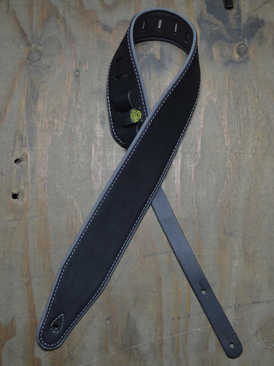 3.0" Padded Upholstery Leather Guitar Strap Black & Grey