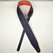 3.0" Padded Upholstery Leather Guitar Strap Black & Orange