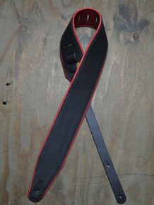 3.0" Padded Upholstery Leather Guitar Strap Black & Red