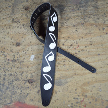 3.5" Black Leather with White Notes Guitar Strap