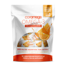 CORAMEGA OMEGA-3 3 SQUEEZE PACKETS 650MG 120 SINGLE SERVINGS, ORANGE SQUEEZE