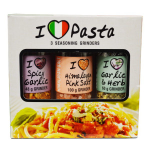 Pasta Mini Collection Set 3 Pack with Grinder Spices -(Garlic and Herb, Himalayan Pink Salt, Spicy Garlic) - CAPE