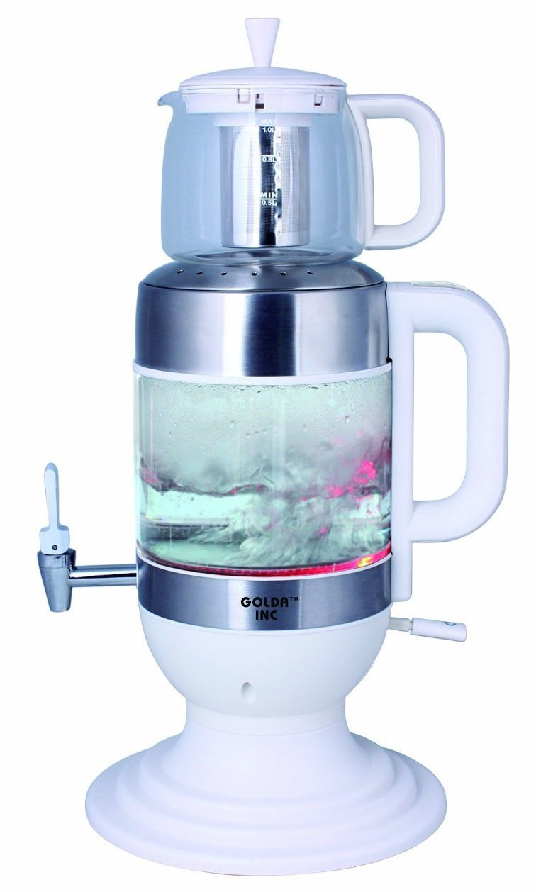 2.5 Liters Glass Samovar, Tea Maker, with Boil-Dry Protection (White) -  GOLDA INC. - DIZIN Online Store