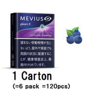 a Carton of Ploom X / Ploom S Mevius Option Purple  (= 6pack = 120 pcs)Stick Distinctive berry flavor, 100% natural menthol, invigorating. Vivid aroma