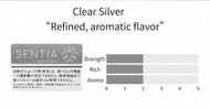 SENTIA [ Clear Silver ] Heatsticks Refined, aromatic flavor A balanced, aromatic blend with a light herbal aroma. The terms “CLEAR,” “clear,” and “light” do not imply that this product has less adverse health effects than other products.