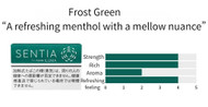 SENTIA [ Frost Green ] Heatsticks A refreshing menthol with a mellow nuance Deep menthol coolness with a hint of roasted aroma and creamy fragrance. The terms “mellow” and “creamy” do not imply a lower health risk compared to other products.