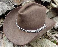 WESTERN HAT BAND BLACK LEATHER w 10 OVAL Scalloped Nickel Conchos 3 PC Buckle 