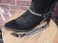 WESTERN BOOTS BOOT CHAINS LADIES BLACK LEATHER W CRYSTAL RHINESTONES SILVER HWRE